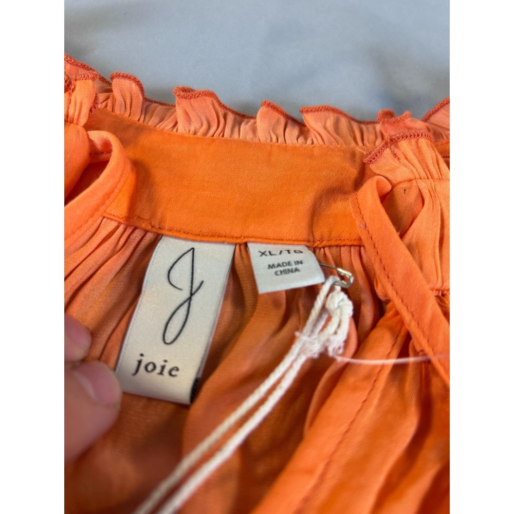 Joie Women XL Orange Peasant Blouse Ruffle Neck Boho Top Long Sleeve Peasant NWT - Picture 5 of 12